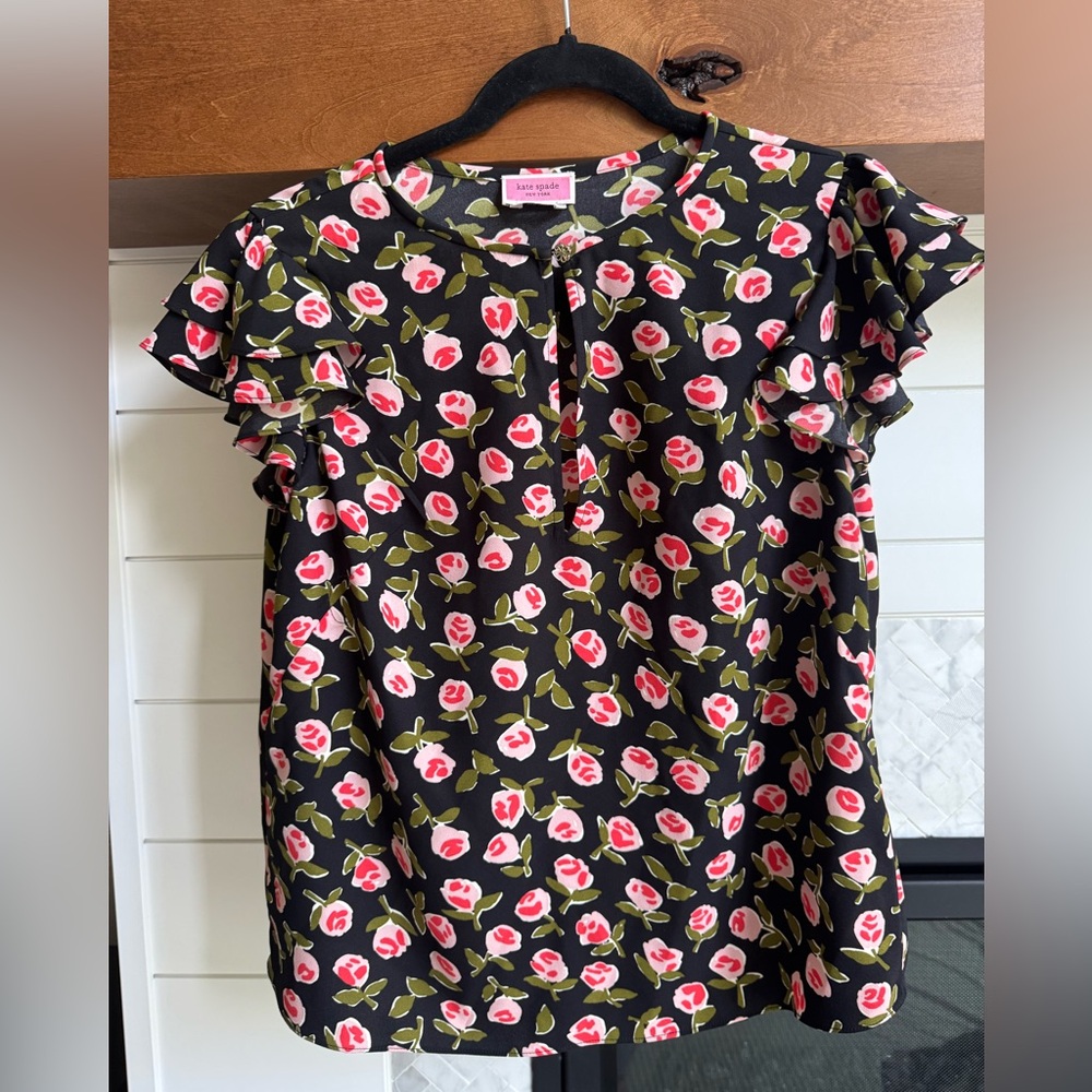 Kate Spade Black and Pink Ruffled Blouse